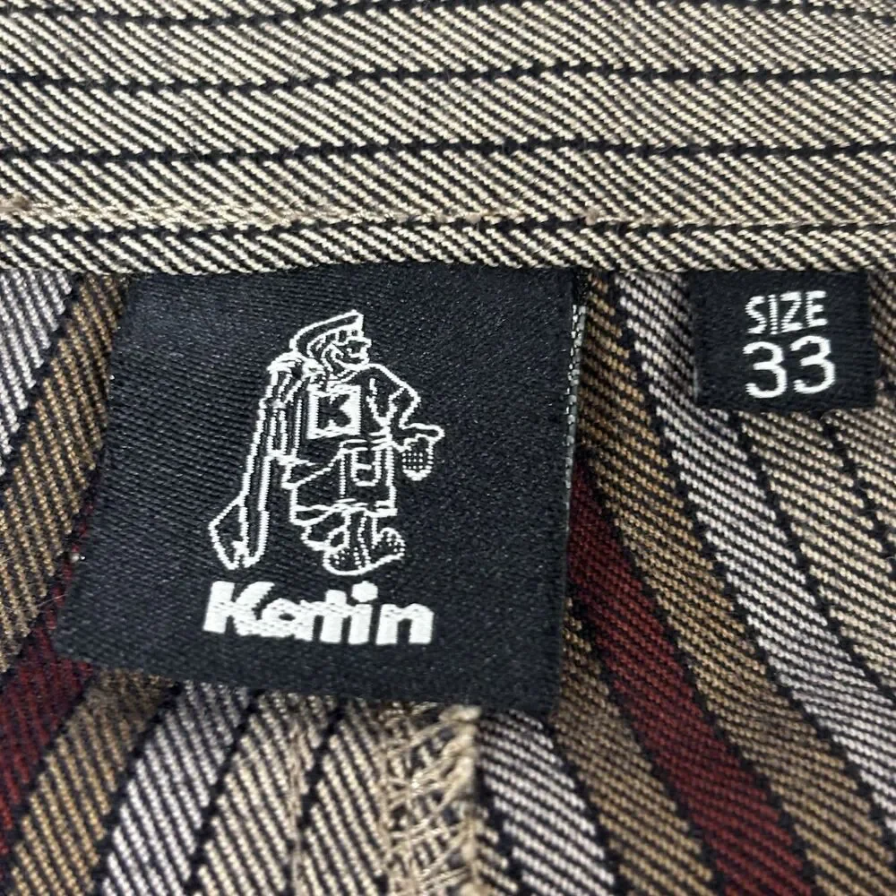 Katin Surf Co  Men's Bermuda Shorts Size 33 Brown /Maroon Striped Button Fly - Picture 9 of 13